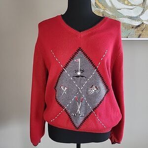 VINTAGE Y2K Liz Claiborne Liz Golf Embroidered V Neck Sweater